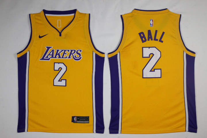 Men Los Angeles Lakers 2 Ball Yellow Game Nike NBA Jerseys